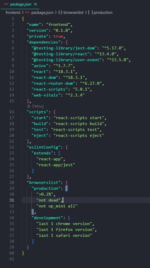 package.json file within frontend folder - Techieonix